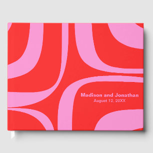 Preppy Pink and Red Retro Groove Personalized Guest Book