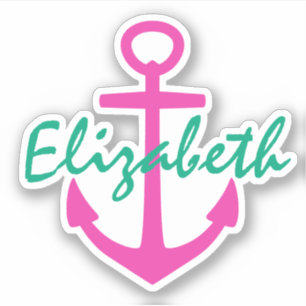 Preppy Pink and Teal Nautical Anchor Personalized