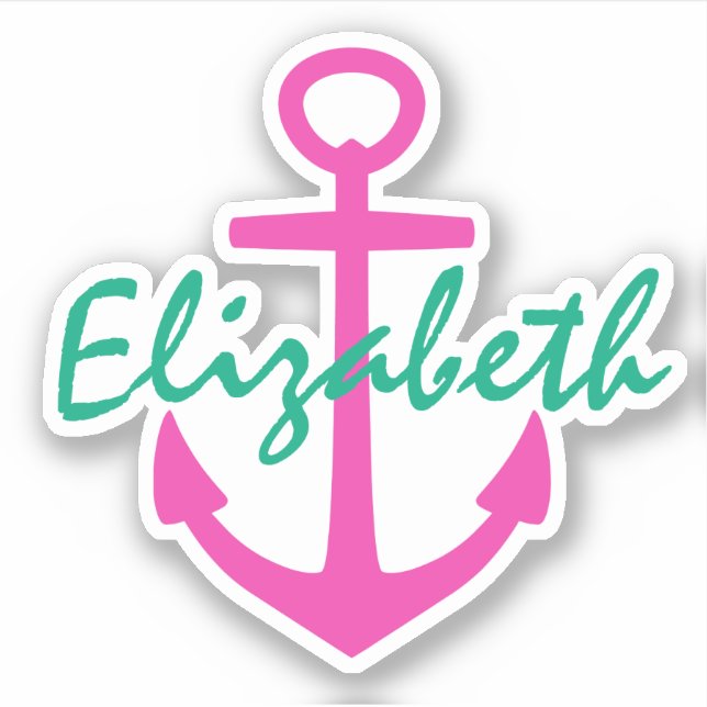 Preppy Pink and Teal Nautical Anchor Personalized (Front)
