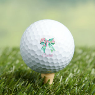 Preppy Pink and Turquoise Floral Bow Personalized Golf Balls