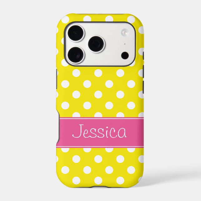 Preppy Pink and Yellow Polka Dots Personalized (Back)