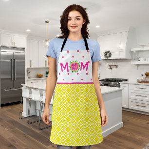 Preppy Pink and Yellow Tulip Bouquet Mom Apron 