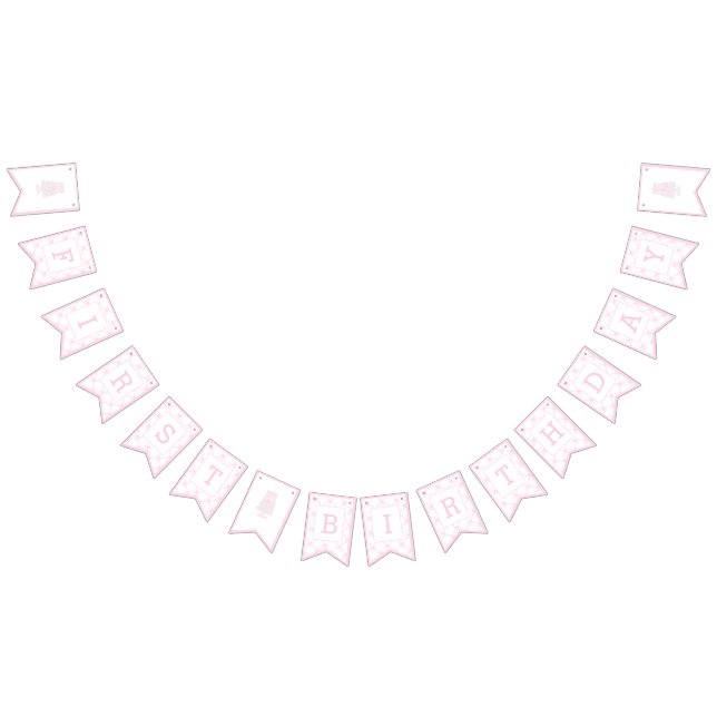 Preppy Pink Birthday Cake First birthday Trellis Bunting Flags (All)