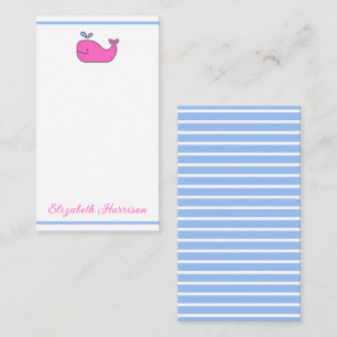 Preppy Pink Blue and White Whale Personalized Card