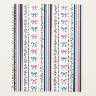 Preppy Pink Blue Coquette Bows Florals Stripes  Planner