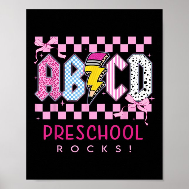 Preppy Pink Bow Abcd Preschool Rocks Pencil Lightn Poster (Front)