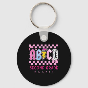 Preppy Pink Bow Abcd Second Grade Rocks Pencil Lig Keychain