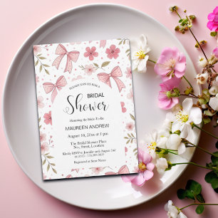 Preppy Pink Bow and Floral Bridal Shower Invitation
