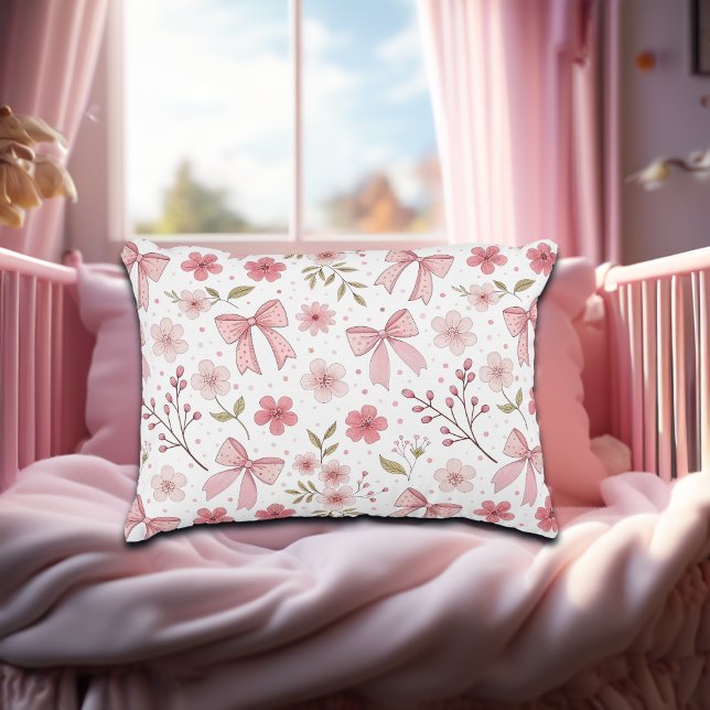 Preppy Pink Bow and Flowers Accent Pillow (Creator Uploaded)