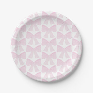 Preppy Pink Bow Grandmillennial First Birthday Paper Plate