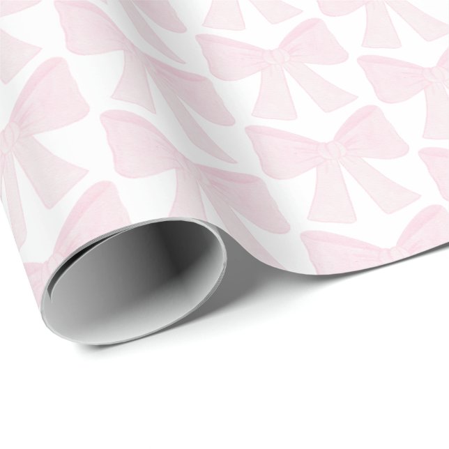Preppy Pink Bow Grandmillennial First Birthday Wrapping Paper (Roll Corner)
