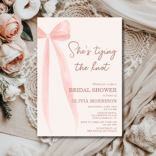 Preppy Pink Bow She's Tying the Knot Bridal Shower Invitation