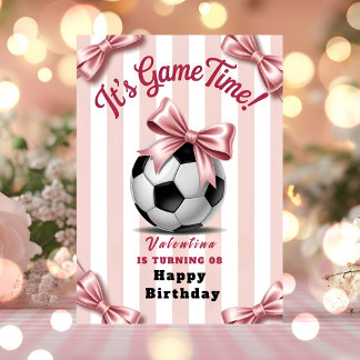 Preppy Pink Bow Soccer Birthday Card