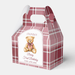Preppy Pink Bow Teddy Bear Tartan Birthday Favor Box
