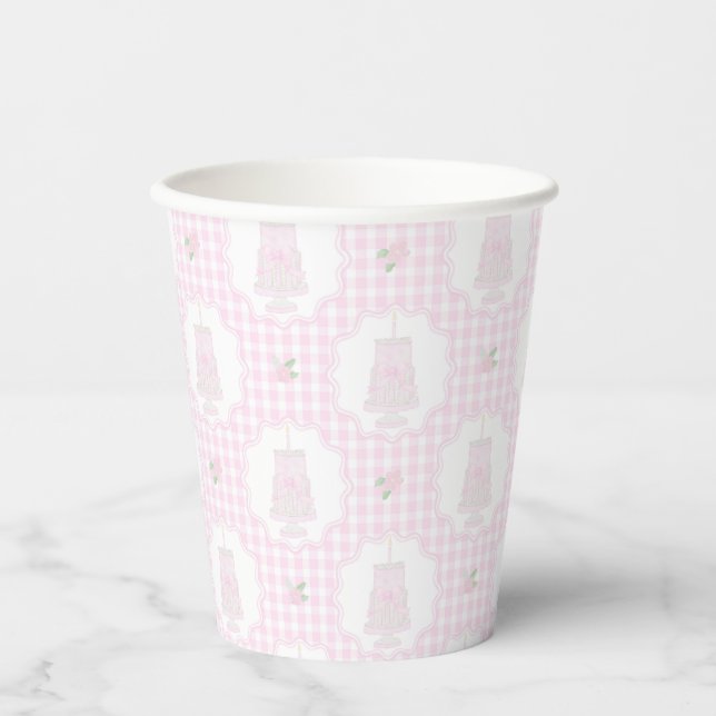 Preppy Pink Bows Trellis First Birthday Ribbonerie Paper Cups (Front)