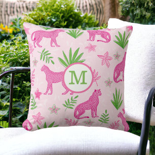 Preppy Pink Cheetah Monogram Throw Pillow
