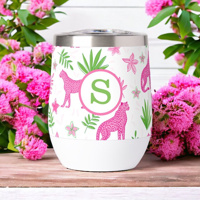 Preppy Pink Cheetah Monogramme (Créateur téléchargé)