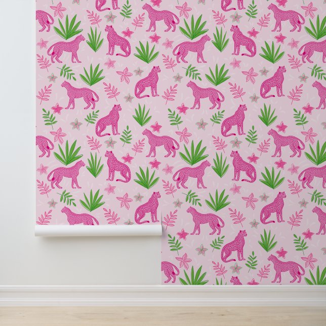 Preppy Pink Cheetah Pink Floral Background Wallpaper (Application)