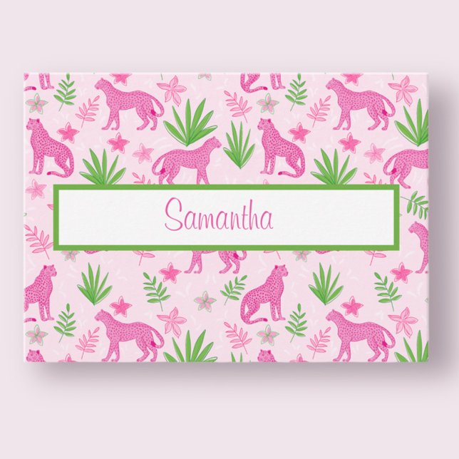 Preppy Pink Cheetah Script Personalized Card (Creator Uploaded)