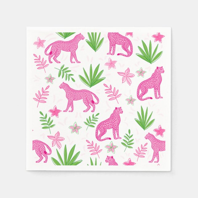 Preppy Pink Cheetahs White Background Classic Napkin (Front)