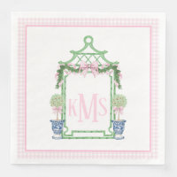 Preppy Pink Chinoiserie Pagoda Monogram 
