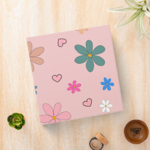 Preppy Pink Colourful Flower Heart Y2K Pattern Binder