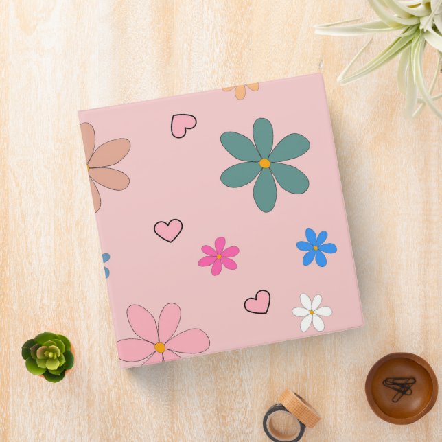Preppy Pink Colourful Flower Heart Y2K Pattern Binder (In Situ)