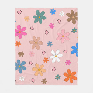 Preppy Pink Colourful Flower Heart Y2K Pattern Fleece Blanket