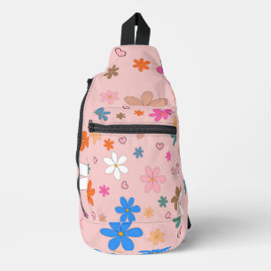 Preppy Pink Colourful Flower Heart Y2K Pattern Sling Bag