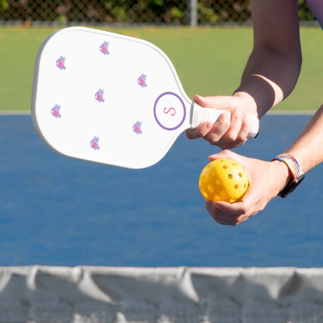 Preppy Pink Crab Monogram Pickleball Paddle (Insitu)