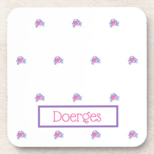 Preppy Pink Crab Personalized Coaster