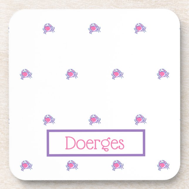 Preppy Pink Crab Personalized Coaster (Front)