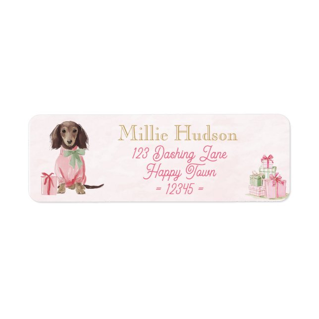 Preppy Pink Dachshund Christmas Address Labels (Devant)