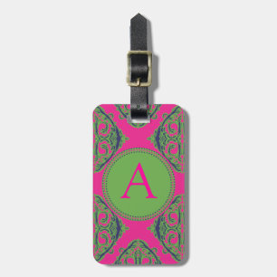 Preppy Pink Damask Luggage Tag