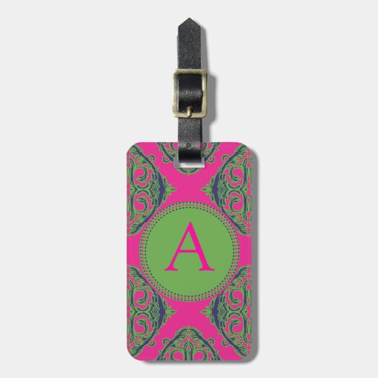 Preppy Pink Damask Luggage Tag