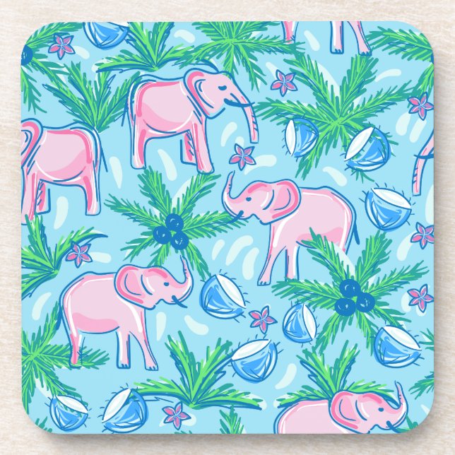 Preppy Pink Elephant Tropical Coaster (Front)