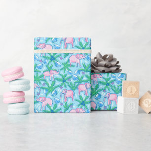 Preppy Pink Elephant Wrapping Paper