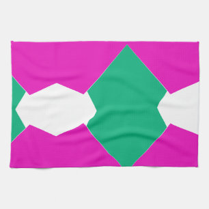 Preppy Pink Emerald Green Abstract Mosaic Pattern Kitchen Towel