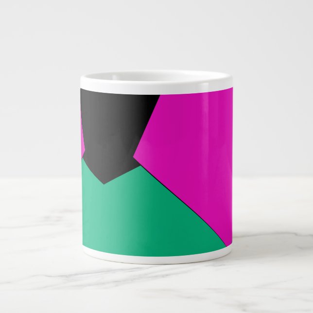 Preppy Pink Emerald Green Abstract Mosaic Pattern Large Coffee Mug (Front)