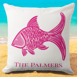 Preppy Pink Fish Custom Throw Pillow