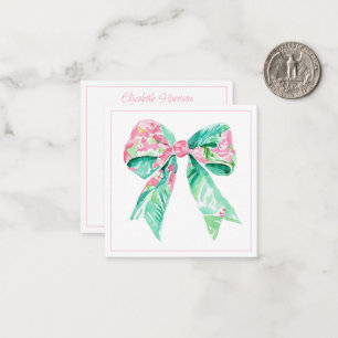 Preppy Pink Floral Bow Personalized Card
