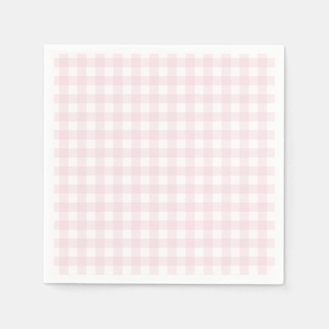 Preppy Pink Gingham Birthday Party Napkin (Front)