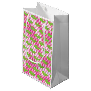 Preppy Pink Gingham Green Alligator Southern Fun Small Gift Bag