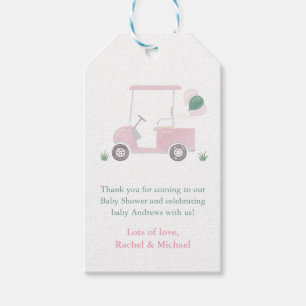 Preppy Pink Golf Cart Baby Girl Shower Favour Tags