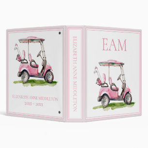 Preppy Pink Golf Cart Monogram Binder