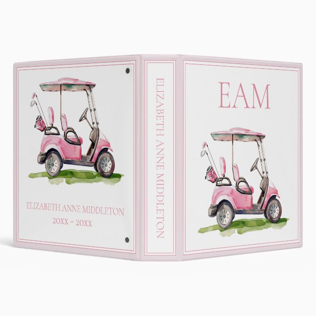 Preppy Pink Golf Cart Monogram Binder (Background)
