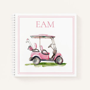 Preppy Pink Golf Cart Monogram Notebook