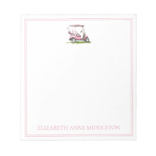 Preppy Pink Golf Cart Personalized Notepad