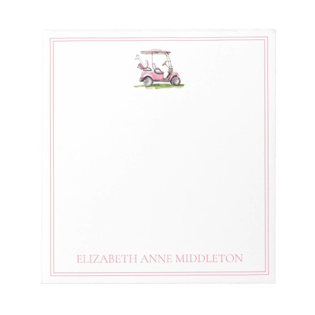 Preppy Pink Golf Cart Personalized Notepad (Front)