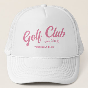 Preppy Pink Golf Club Custom Crest White Trucker Hat